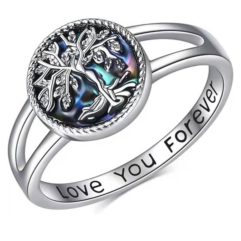 Celtic Cincin Silver Sterling 925 Motif Pohon Kehidupan + Kerang Abalone Untuk Perhiasan Wanita / Anak Perempuan