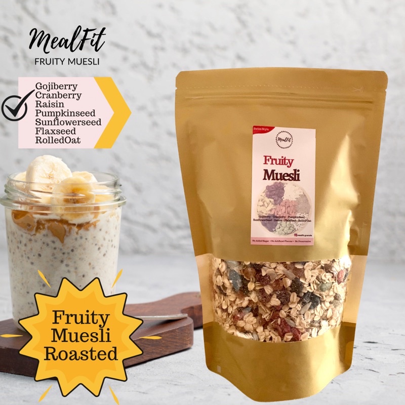 

Fruity Muesli Cranberry Gojiberry Raisin MealFit Granola 250 dan 500 gram