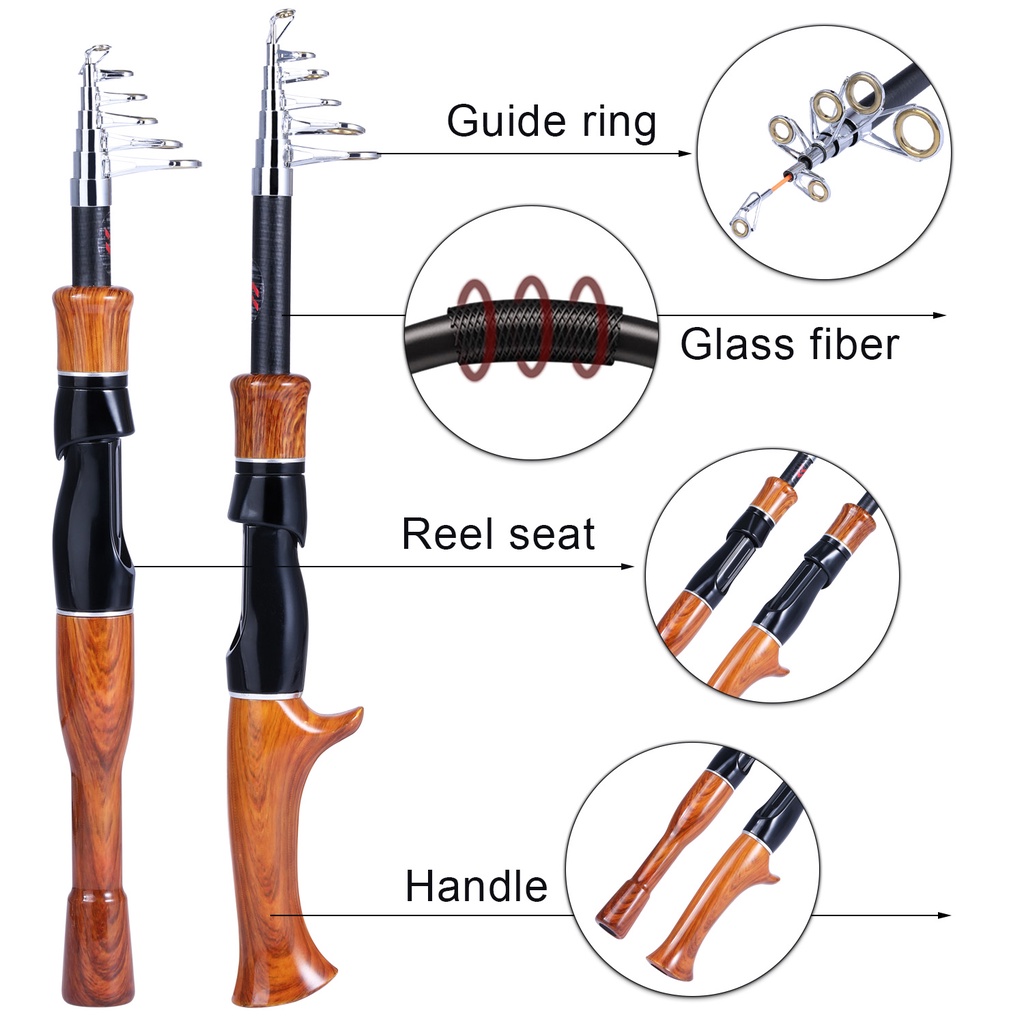 Sougayilang 1.6m Spinning/Casting Fishing Rod Gagang Kayu Mini Telescopic Portable Fishing Rod untuk Air Tawar