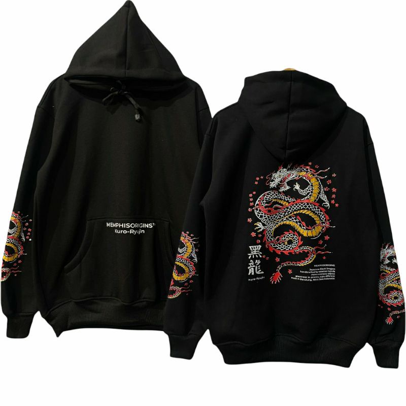 Hoodie Memphis Origins Kuro Ryujin / Hoodie Pria / Hoodie Distro Cowok / Memphisorigins Jaket Pria W
