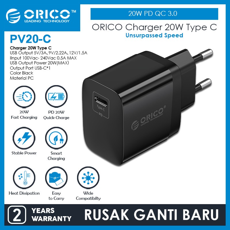 ORICO PV20-C Charger 20W Type C PD QC 3.0