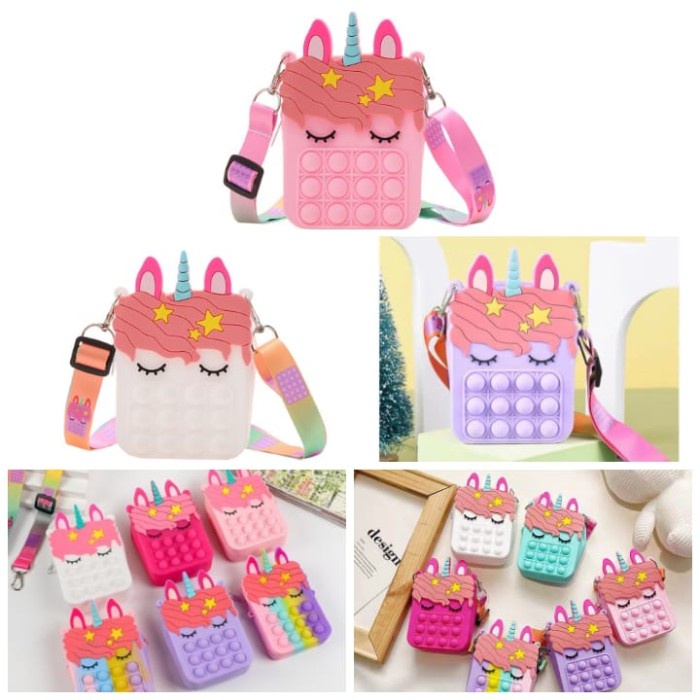 misi- Tas Anak Unicorn Pop It Tas Silicon Jelly Unicorn Viral colour