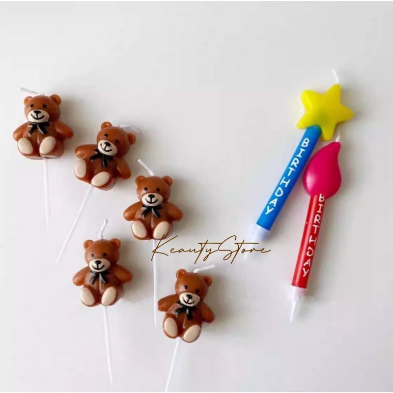 [5 pcs/set] lilin bentuk beruang gaya korea. korean aesthetic candle bear shaped. cocok untuk acara pesta ulang tahun, ultah. birthday, bridal shower, wedding. baby shower. lilin cake, lilin kue, lilin pudding, cupcake trend