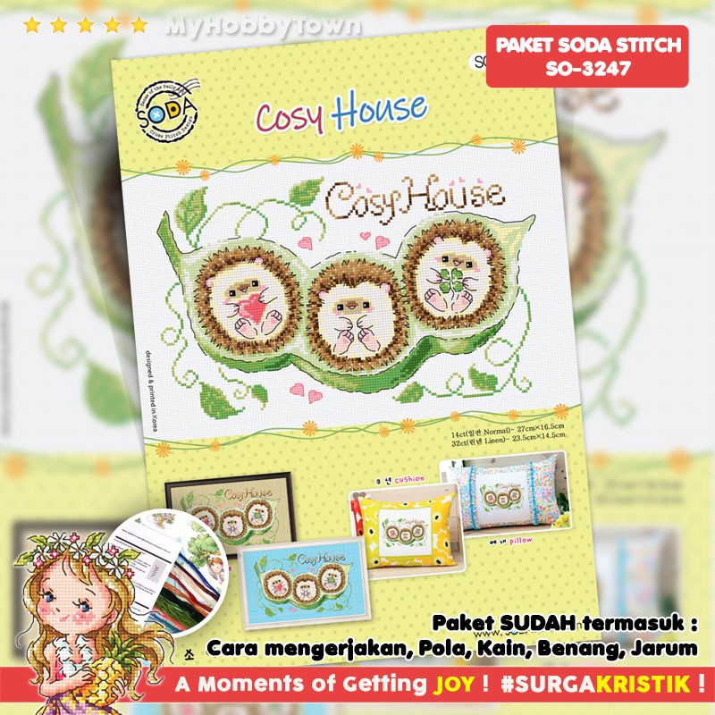 Paket DIY Craft Sulam Kristik Strimin Sodastitch SO-3247 - Cosy House Landak Edamame