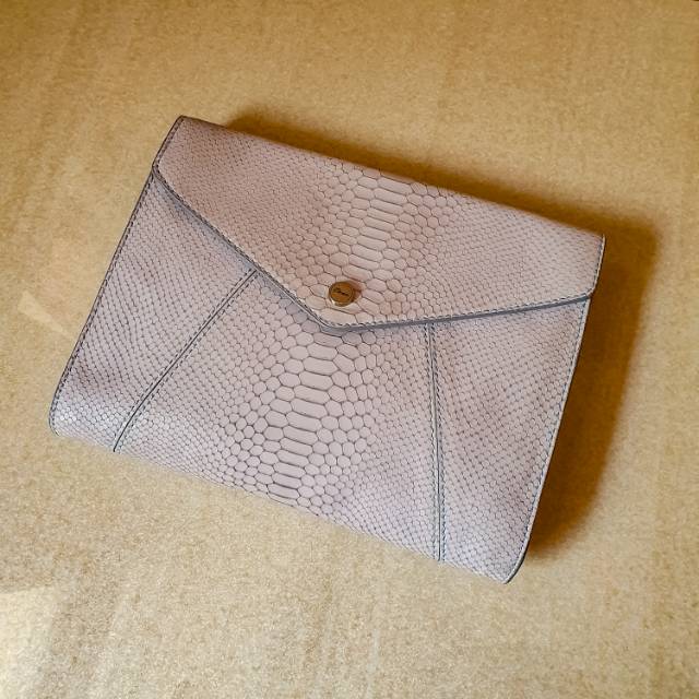 Preloved Oroton Snake Leather Clutch Grey Envelope Tas Kulit Abu