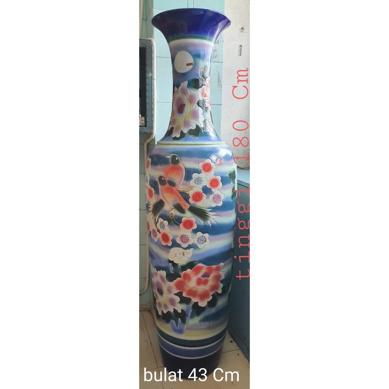 GUCI KERAMIK GUCI ANTIK IMPORT BAGUS MURAH PUTIH MOTIF BUNGA BIRU