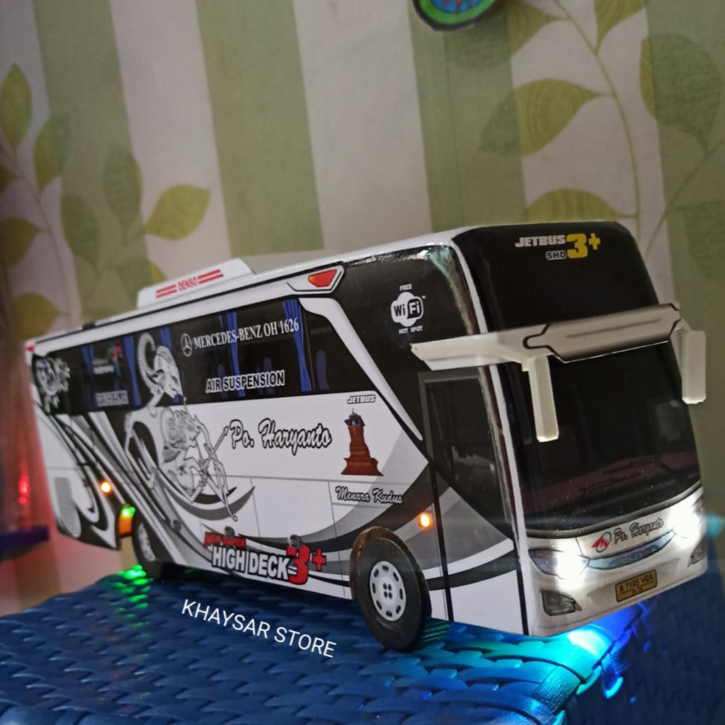 Miniatur bus bis shd HARYANTO LIVERY RAMA SINTA PUTIH plus lampu