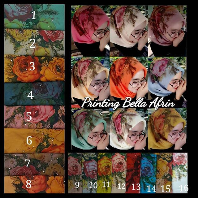 jilbab/hijab segi empat bella printing mawar/big rose