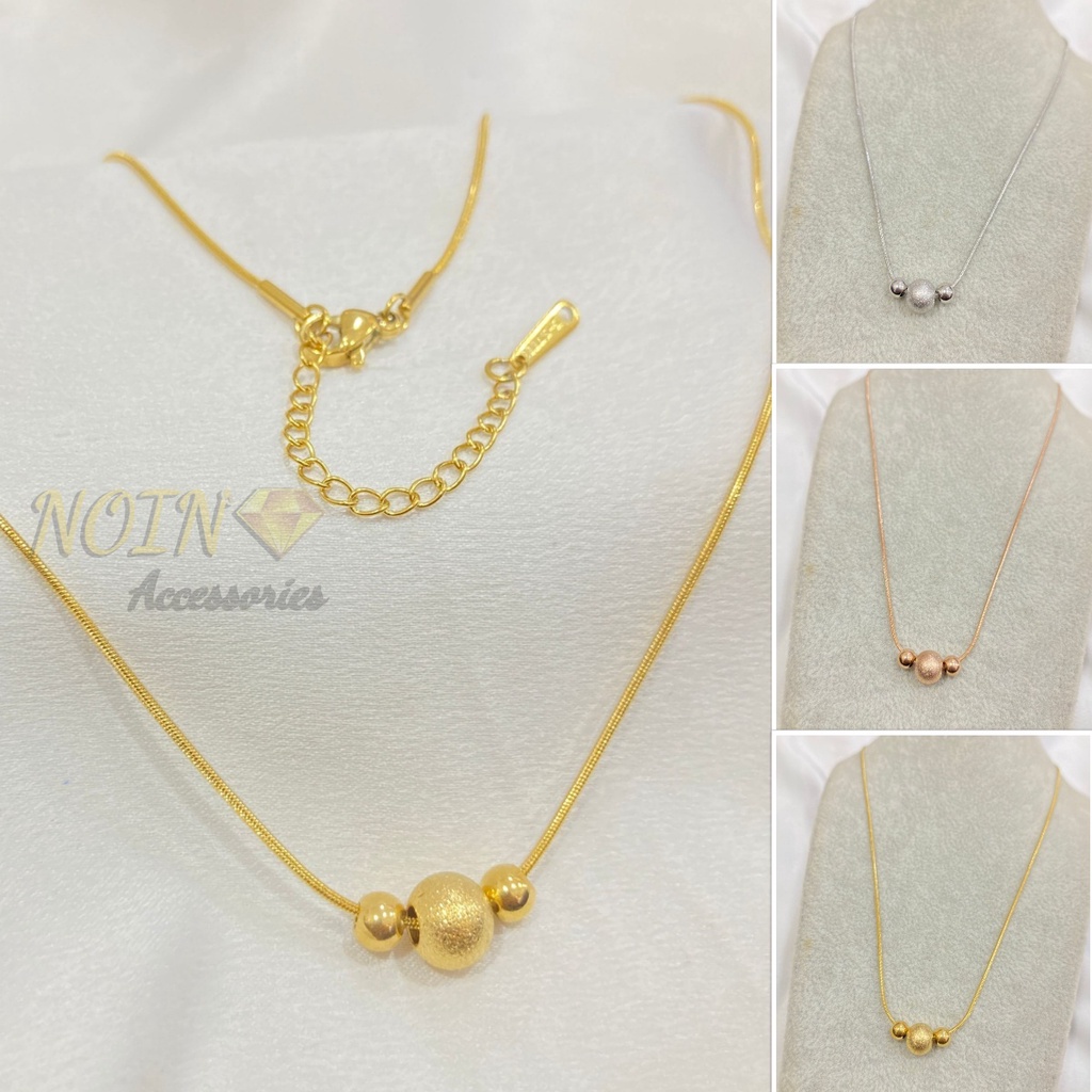 Kalung Titanium Wanita Anti Karat Rantai Belut Liontin Bola Fashion