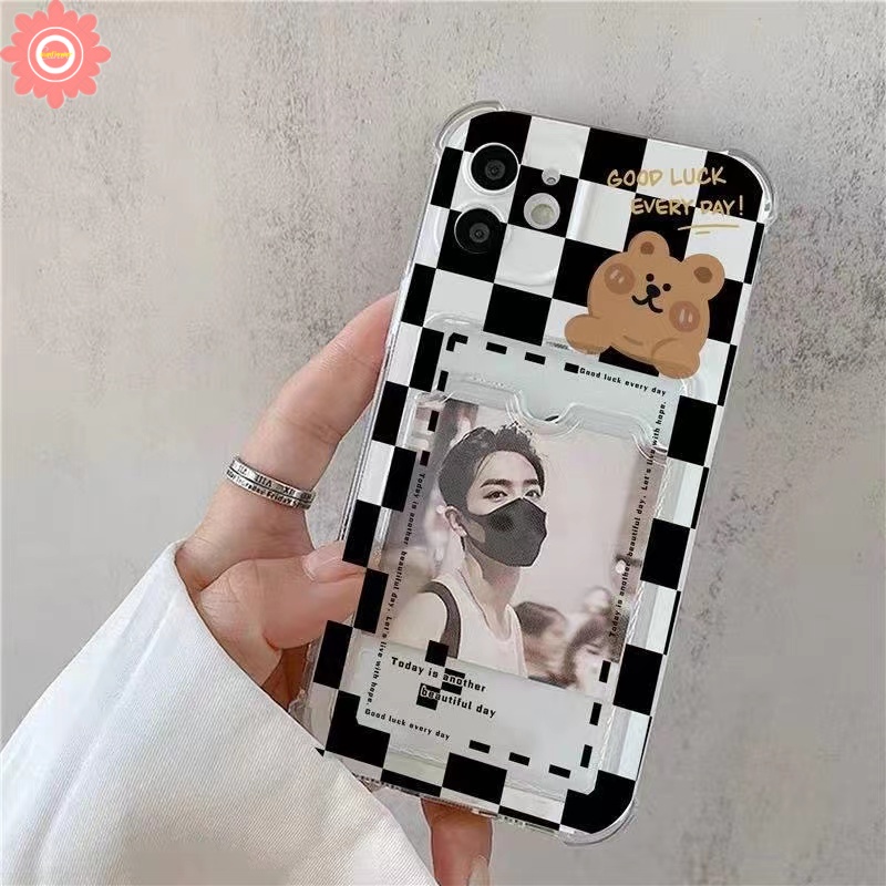 Case Kartun Oppo A55 A15 A95 A96 A15s A7 A9 A5 2020 A5s A12 A16 A54 A74 A3s A12E A76 Reno8 7 5G A36 A35 A11K Dompet Beruang Lucu Slot Tempat Kartu Anti Jatuh Lembut Tpu Penutup Belakang