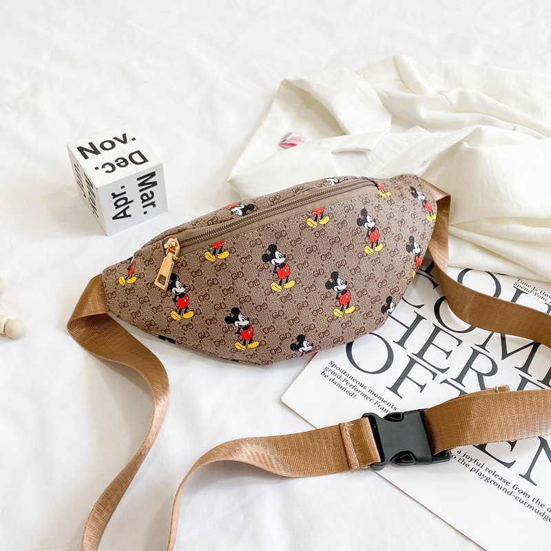 Waist Bag Import Kulit PU Motif Mickey - Waist Bag Wanita Import - Tas Pinggang Wanita - WB04