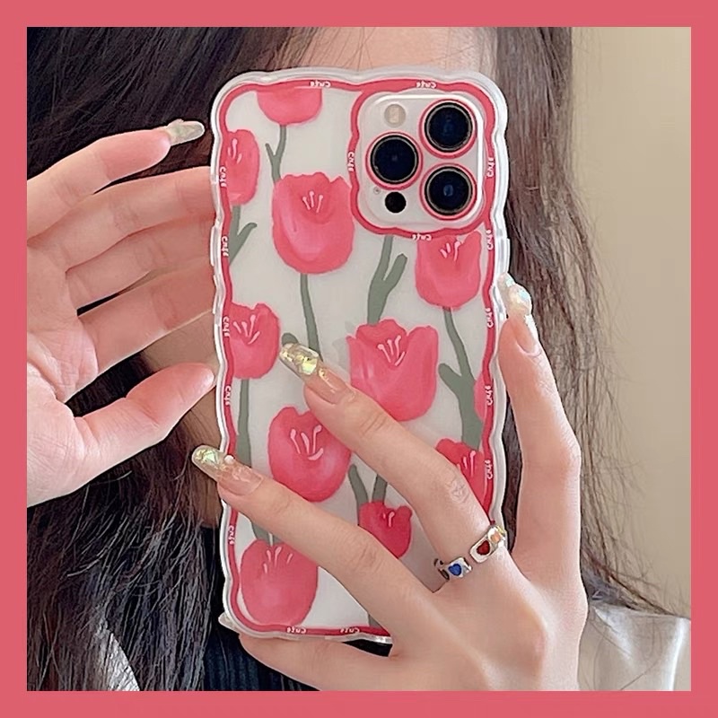 Fuschia Tulip Case HP Lucu for iphone XS Max XR 11 Pro Max 12 Pro Max 13 Pro Max