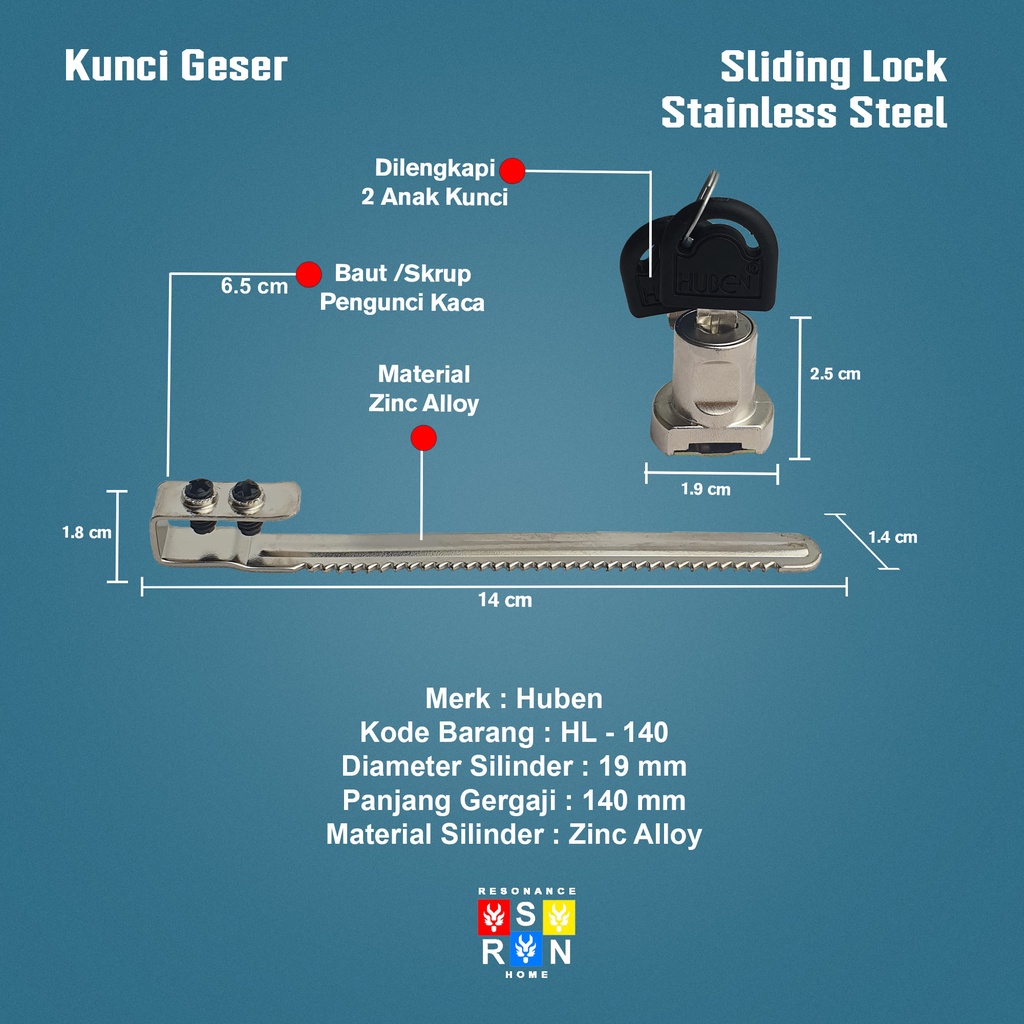 Kunci Kaca Etalase Geser Huben l Kunci Gergaji Resonance Home