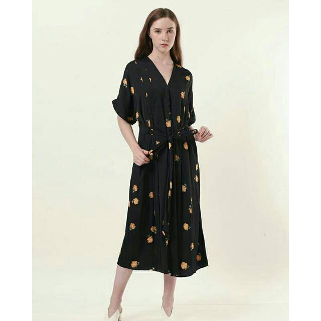 Unpeu Femme V neck cotton belted midi dress