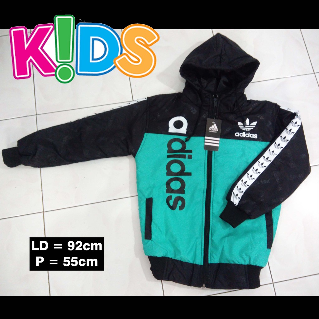 Jaket Anak Parasut Waterprof Usia Tanggung Hijau Tosca Hitam Kombinasi Adidas Toska