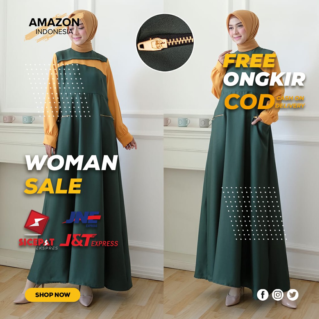 [BISA COD] DRESS WANITA DRES CEWEK GAMIS PEREMPUAN BAHAN BRUKAT PREMIUM QUALITY WARNA ARMY GREEN