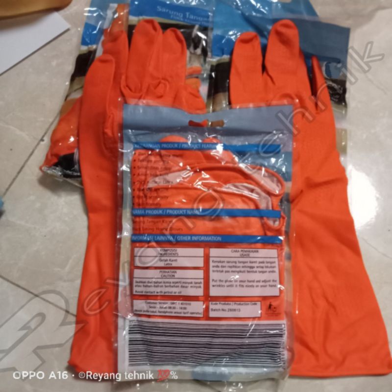 Sarung Tangan Karet Latex Panjang 30 Cm Flock Lining House Gloves