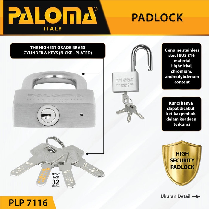 Paloma Gembok Kunci PadLock PLP 7116 Ultramarine 60MM SHORT SSS