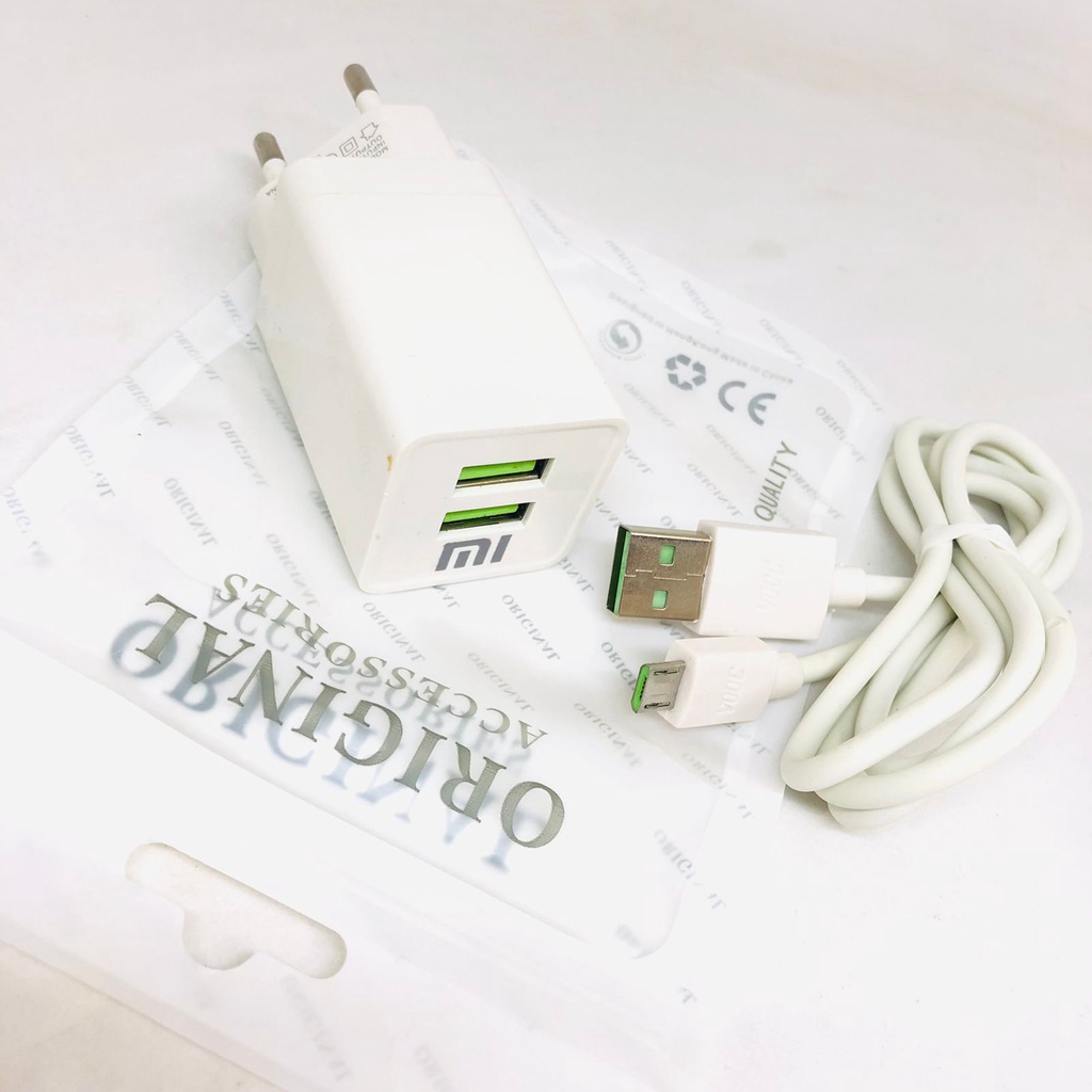 CHARGER XIAOMI VOOC CHARGING 2AMPERE 2PORT USB ORI 99% WHITE