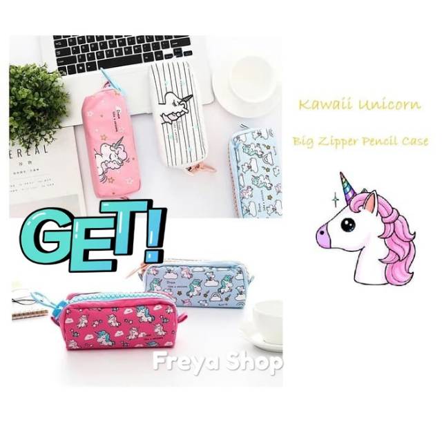 

Tempat pensil murah Kawaii Unicorn Big Zipper Tempat Pencil kantor Case / Tempat Pensil - blue