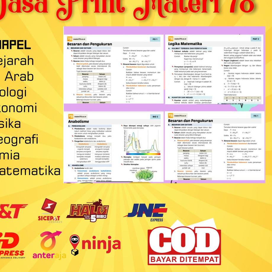 

DISKON BRANDS FESTIVAL (FISIKA Bolak Balik) Jasa Print Cetak Materi 78 Ukuran A5 atau B5 Mapel FISIK