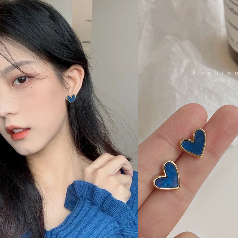 Anting Giwang Bentuk Hati Warna Biru Giwang Telinga Untuk Wanita Perempuan