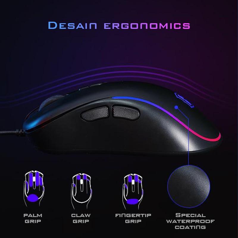 Gaming Mouse Gamen GM1000 RGB Lighting Effect 2400DPI Ergonomic Design - Garansi Resmi 1 Tahun