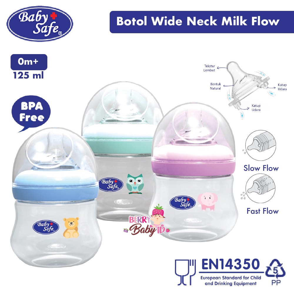 Baby Safe Bottle Milk Flow System Botol Susu Bayi Wide Neck 125 250 ml Berry Mart