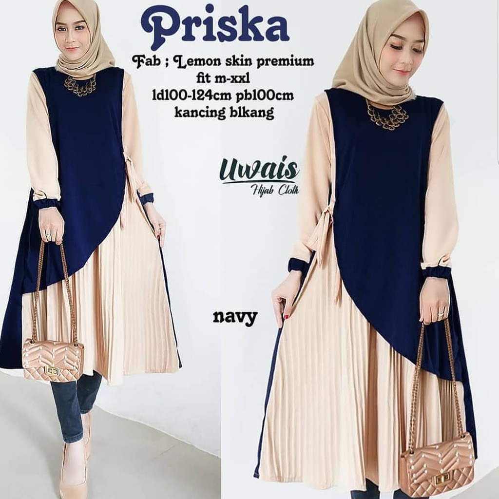 PRISKA TUNIK Moscrepe Baju Tunik Panjang Kancing Hidup Baju Atasan Wanita Busui Modern Terbaru