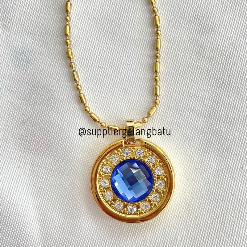 KALUNG BULAT GOLD BIRU DAN PELANGI Quantum Pendant Japanese Technology bersertifikat