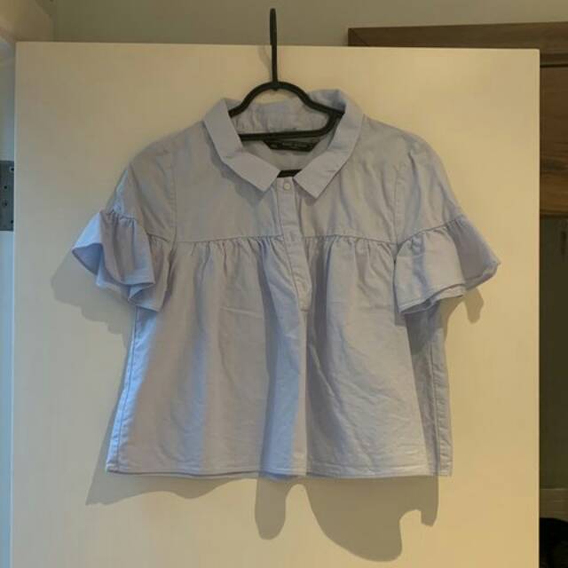 PRELOVED ORIGINAL BRAND ZARA TRAFALUC BABY BLUE CROPPED SHIRT