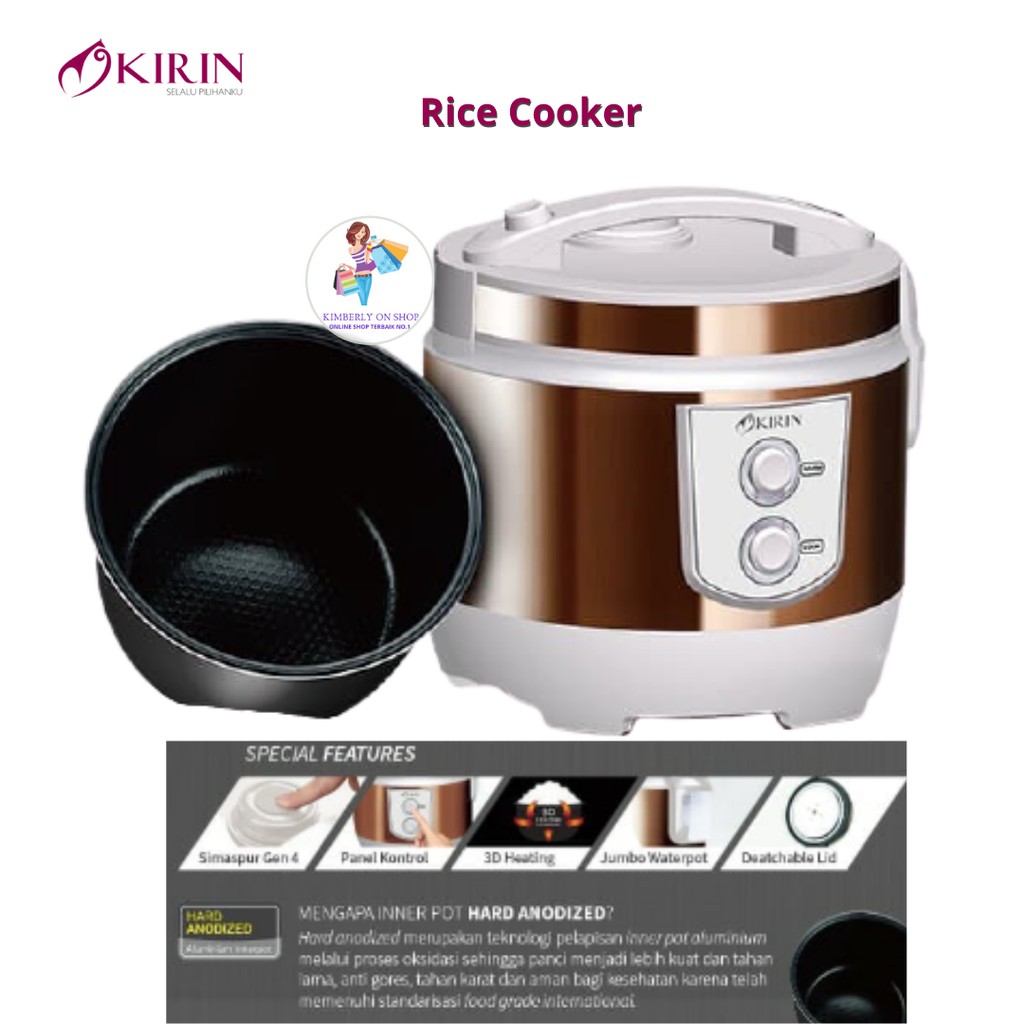 KIRIN Rice Cooker 2.0 Liter KRC-390 Hard Anodized 1,7mm