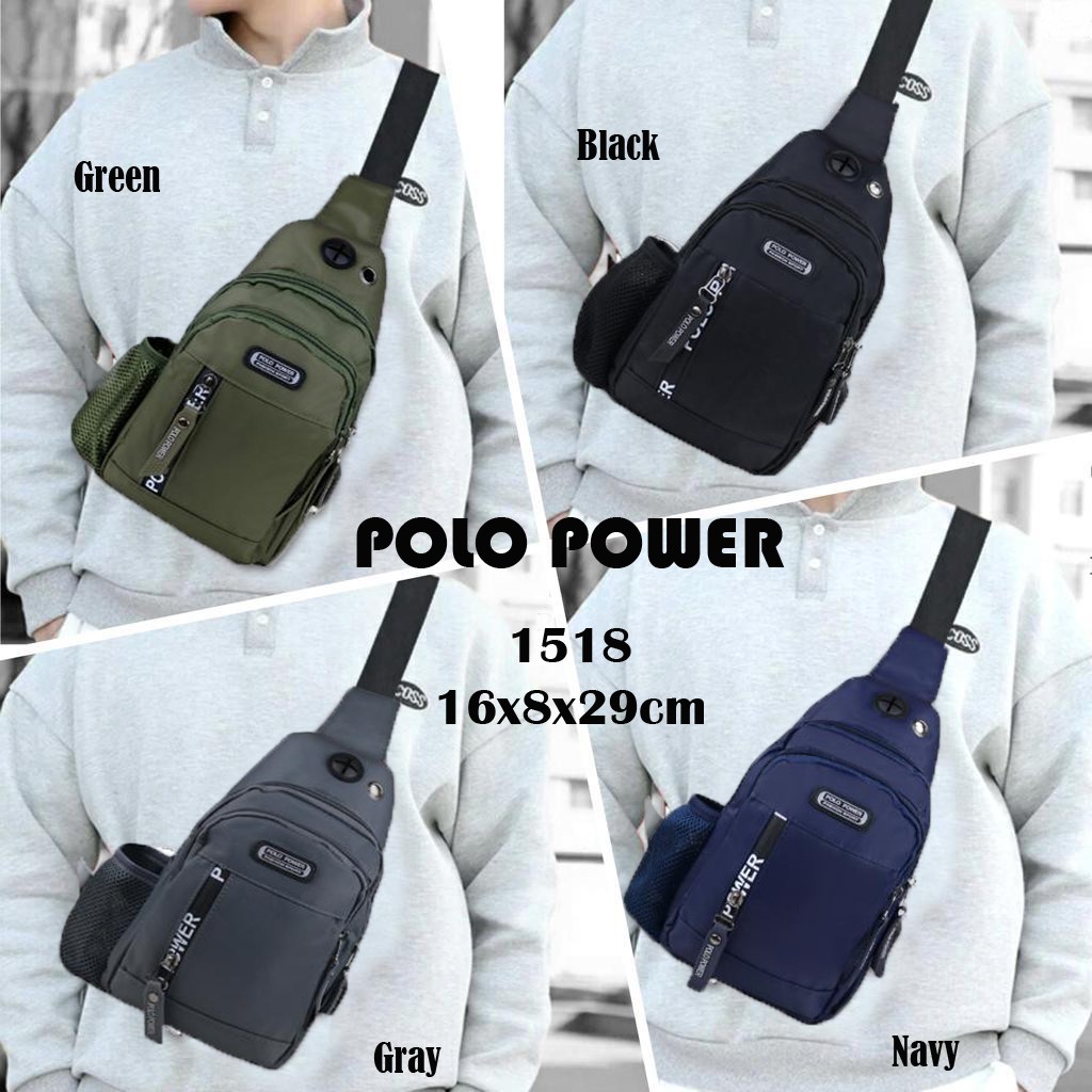 Tas Selempang Pria Polo Power Original Sling bag Import Tas Dada ABG Waterproof USB Portable 1518-PP