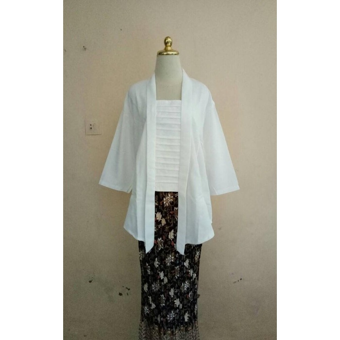 Abay | Kebaya Modern Kutubaru Polos Jumbo Big Size 5L Ld 120 White Putih