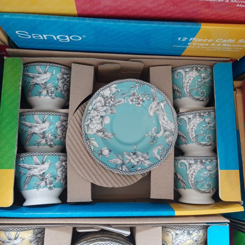 ADELAIDE TEA SET LEPEK KERAMIK SANGO MOTIF ANTIK KLASIK BURUNG KOLEKSI DEKOR DAPUR CANTIK WARNA BIRU