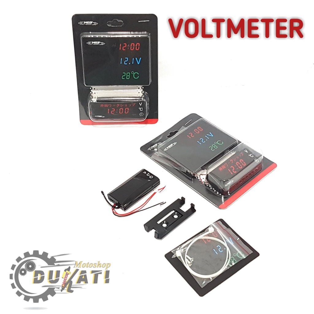 VOLTMETER AKI DIGITAL 3 IN 1 VOLTMETER AKI JAM TEMPERATUR SUHU