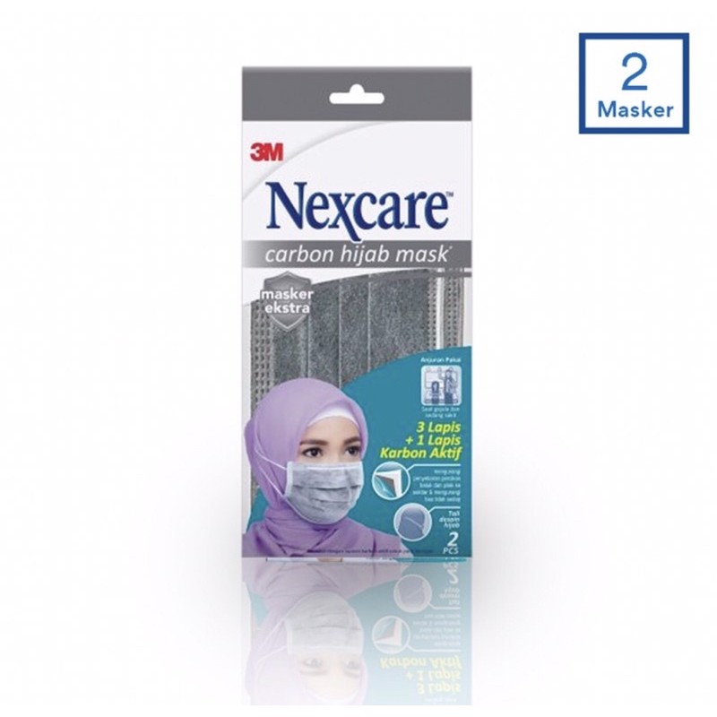 Masker 3M nexcare carbon mask &amp; carbon hijab mask sachet isi 2 ( masker karbon earloop &amp; hijab ori )