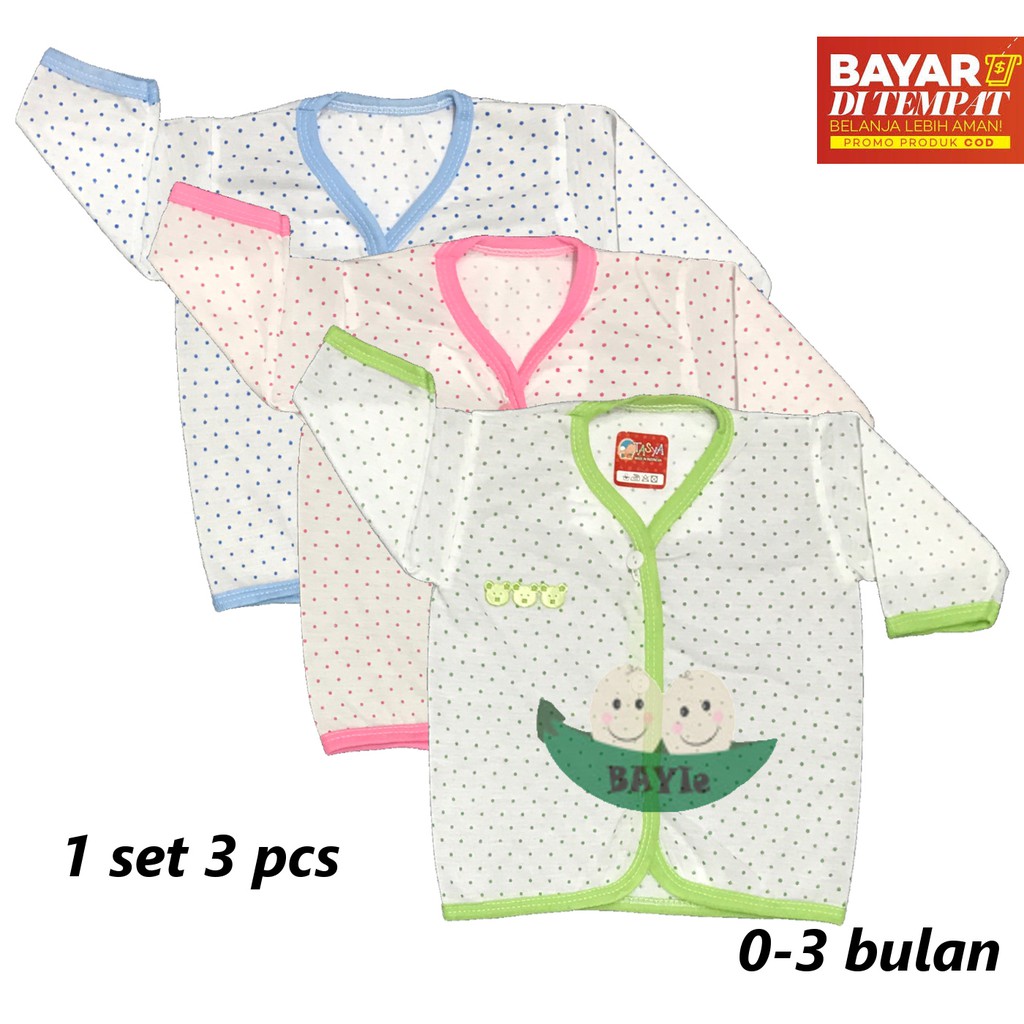 BAYIe - 3 Pcs  Baju Bayi Lengan Panjang Motif POLKADOT TASYA Baru Lahir(New Born) umur 0-3 bulan