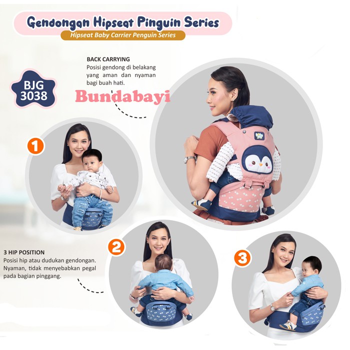 Gendongan Bayi Depan Hipseat Pinguin Series Merk Baby Joy BJG-3038