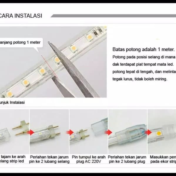 Lampu Led Selang SMD 5050 220V Lampu Plafon Led Strip Anti Air Tahan Air Tumblr Per Meter