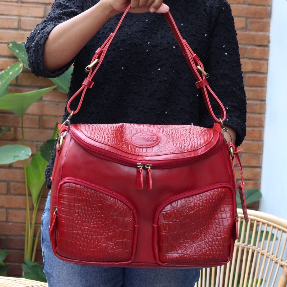 NEW !!! TAS WANITA KULIT SAPI ASLI MODEL AMANDA  KULIT SAPI PULL UP MIX CROCO MAROON