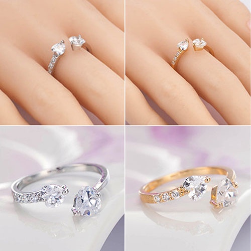 Hu Hu Hu Hu Hu Alat Bantu Pasang Kacamata♡ Cincin Open Ring Desain Hati Dobel Bahan Tembaga Hias Zirkon Untuk Wanita