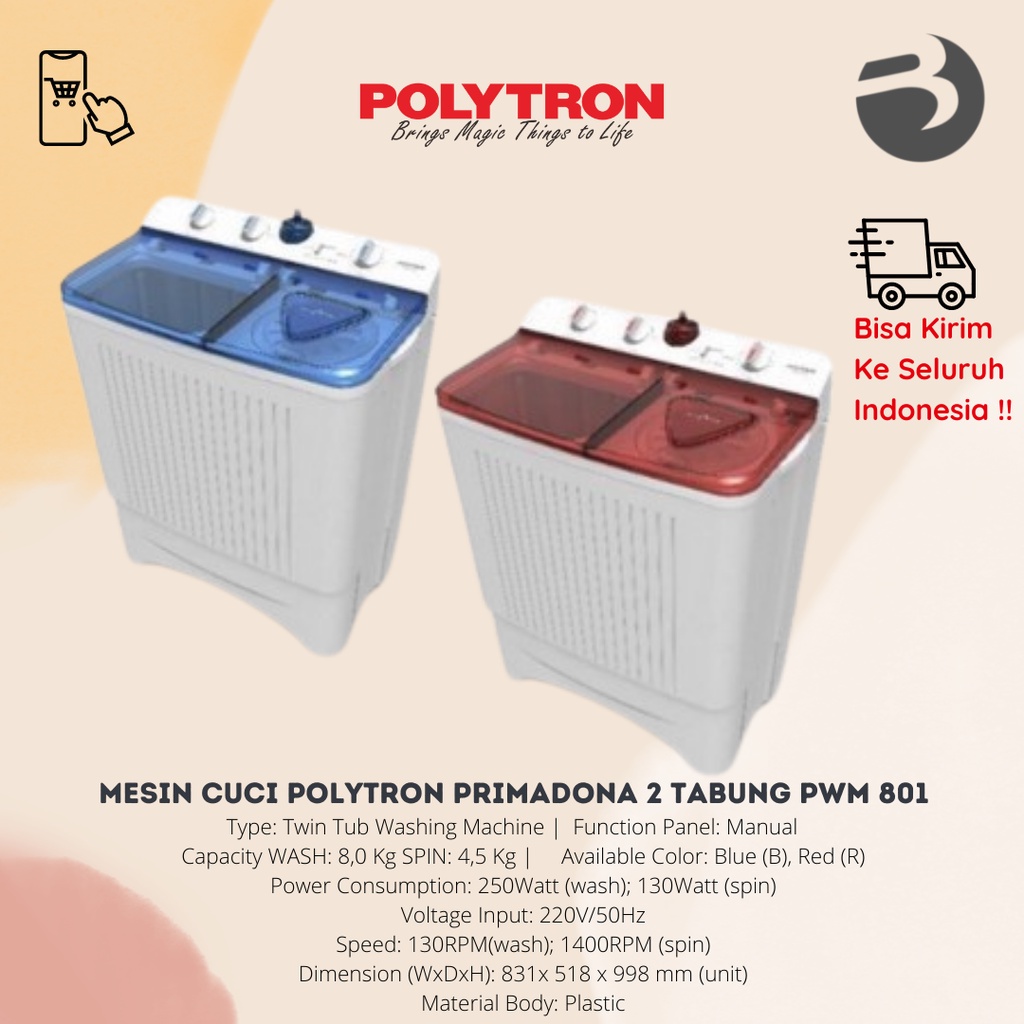 Mesin Cuci Polytron Primadona 2 tabung PWM 801