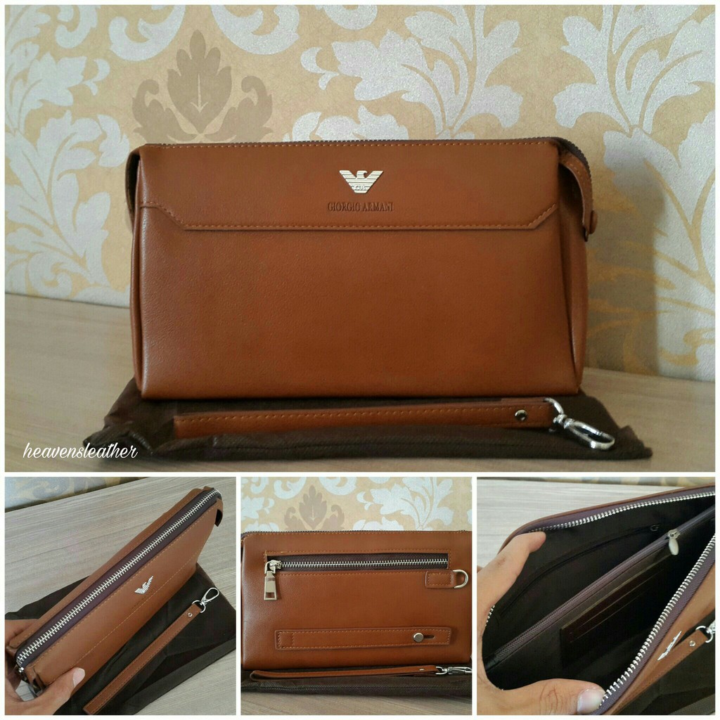 DOMPET CLUTCH HAND BAG HANDBAG PRIA HANDBAG COWOK HANDBAG IMPORT GIORGIO ARMANI KHAKI KODE 6007