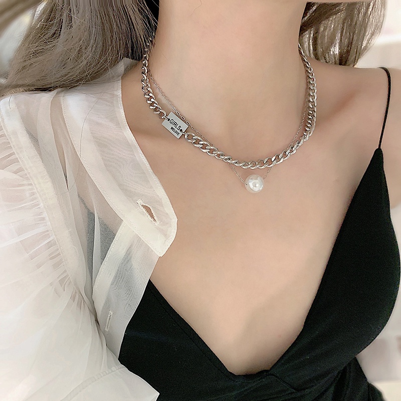 Double-layer Chain Necklace Accessories Pearl Pendant Versatile Personality