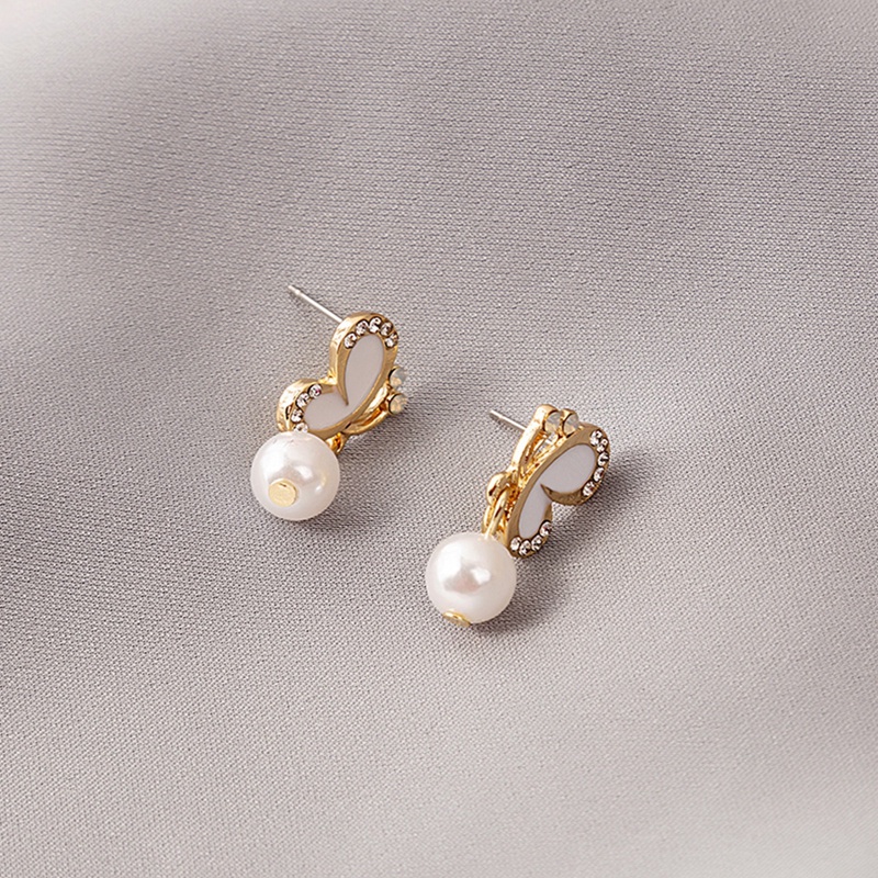 Anting Stud Jarum S925 Silver Aksen Mutiara Berlian Gaya Retro Korea Untuk Wanita