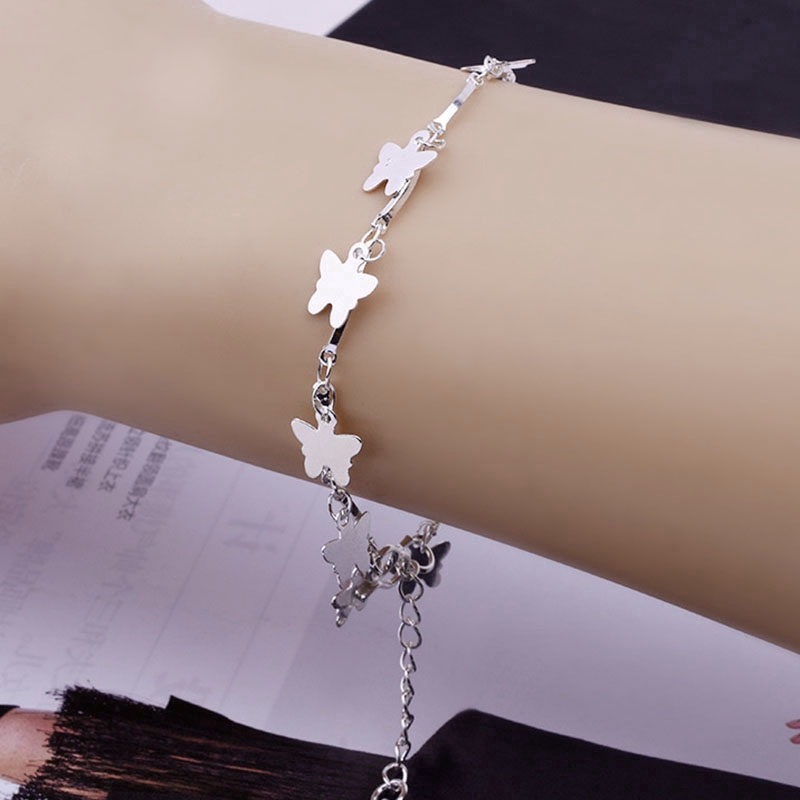 Gelang Perak Rumbai Kupu Butterfly Silver Dangle Tassel Bracelet Animal Pendant Chain Women Jewelry