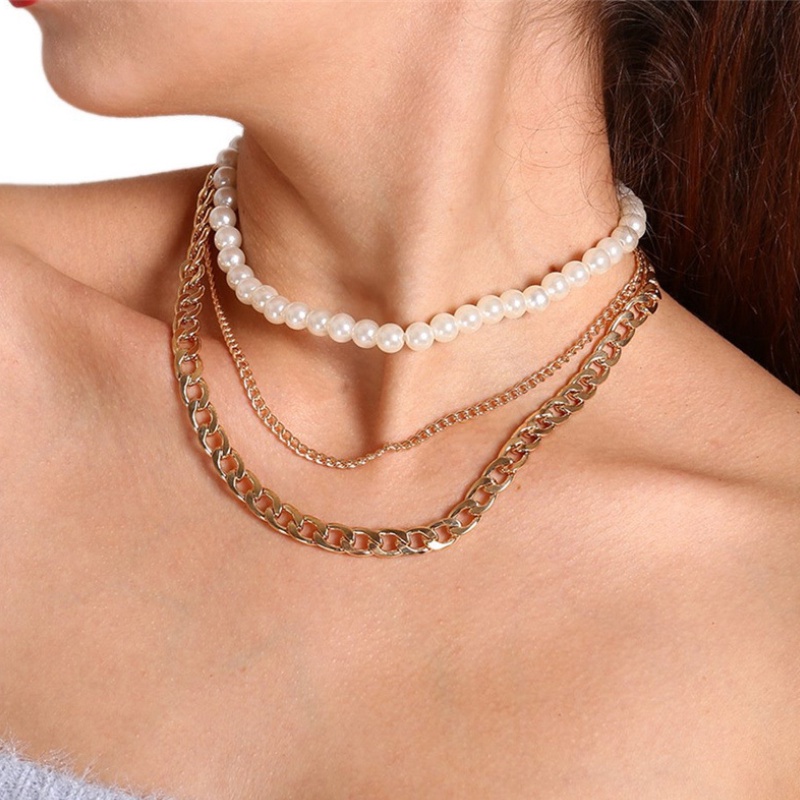 Kalung Mutiara multilayer Bahan alloy Untuk Wanita