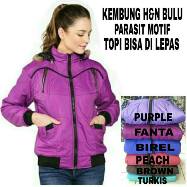 Jaket wanita bulu / jaket cewek topi bulu bisa dilepas