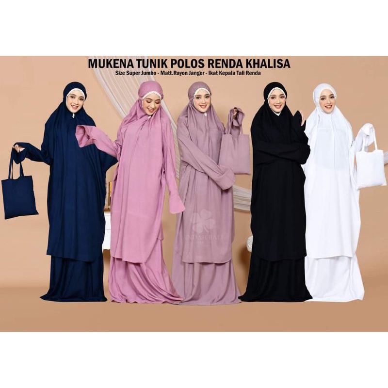 MUKENA BALI KHALISA POLOS RENDA MUKENA TUNIK POLOS RENDA